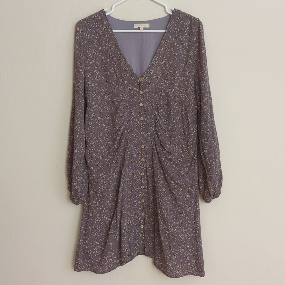 Promesa Prairie Dress Floral Grey Long Sleeve Boho - Size S
